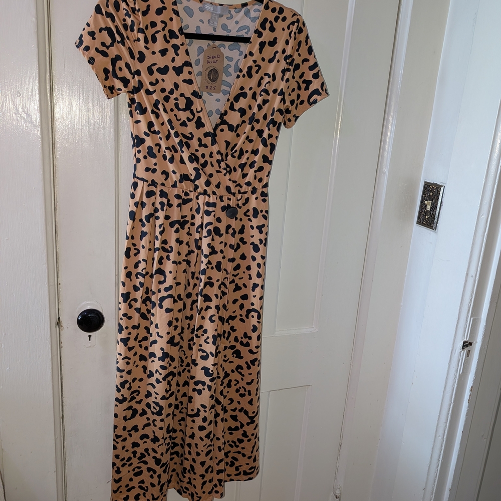 ASOS Leopard Print Midi Dress Wrap Style Short Sleeve Size 0